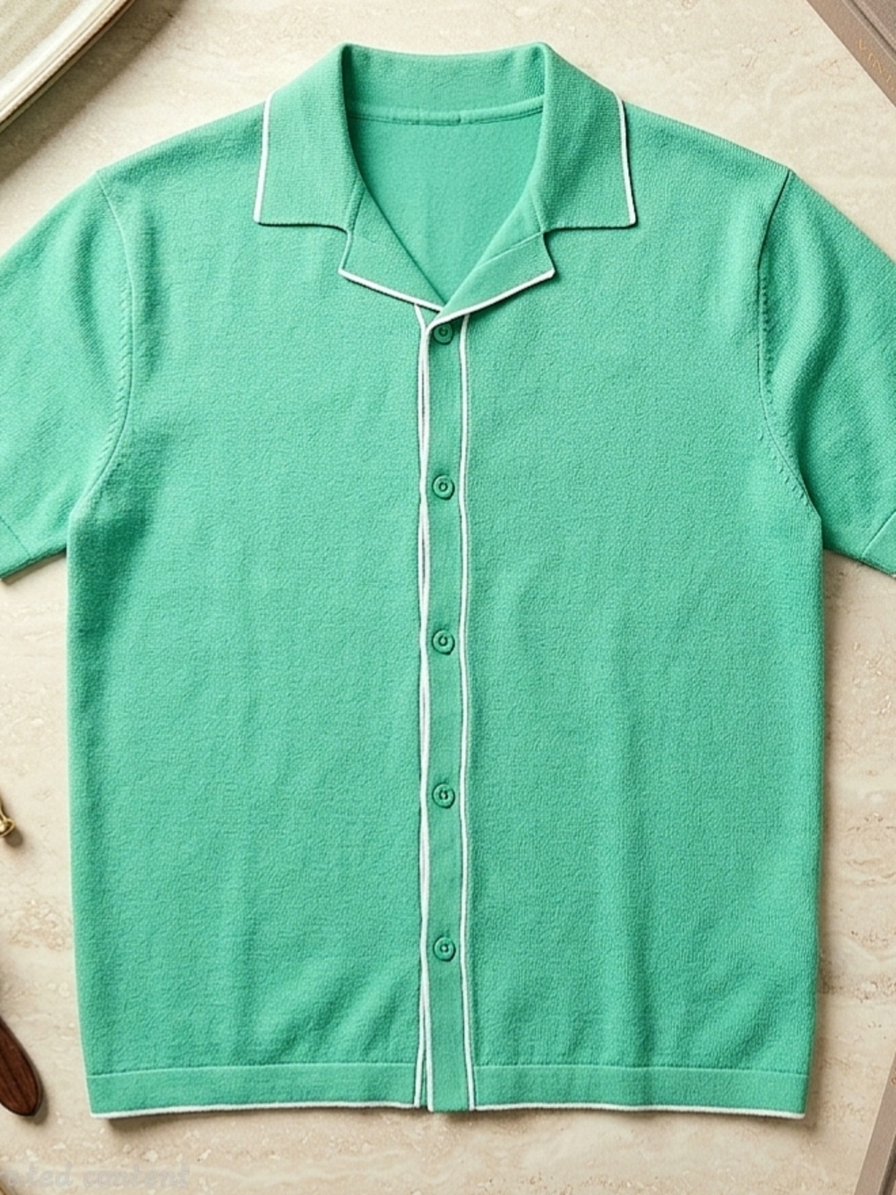 Green Turquoise Original Use Knit Button Down Shirt White Stripes Size Medium